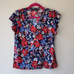 Tommy Hilfiger Flutter Sleeve Casual Blouse | Small | Floral Stretch LIKE NEW